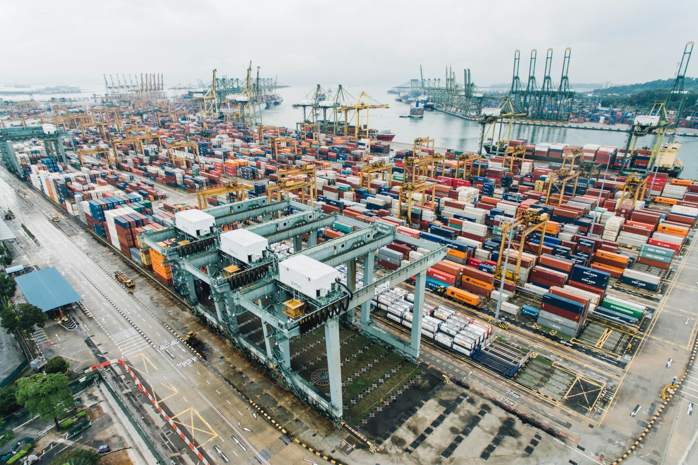 Shipping containers stacked at a port